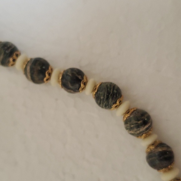 COPY - HANDMADE Green Zebra Jasper Bead & 14K Gold Handmade Necklace & Earrings - Picture 3 of 11